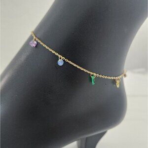 Gold Plated Anklet With Colorful Crystal Gemstones